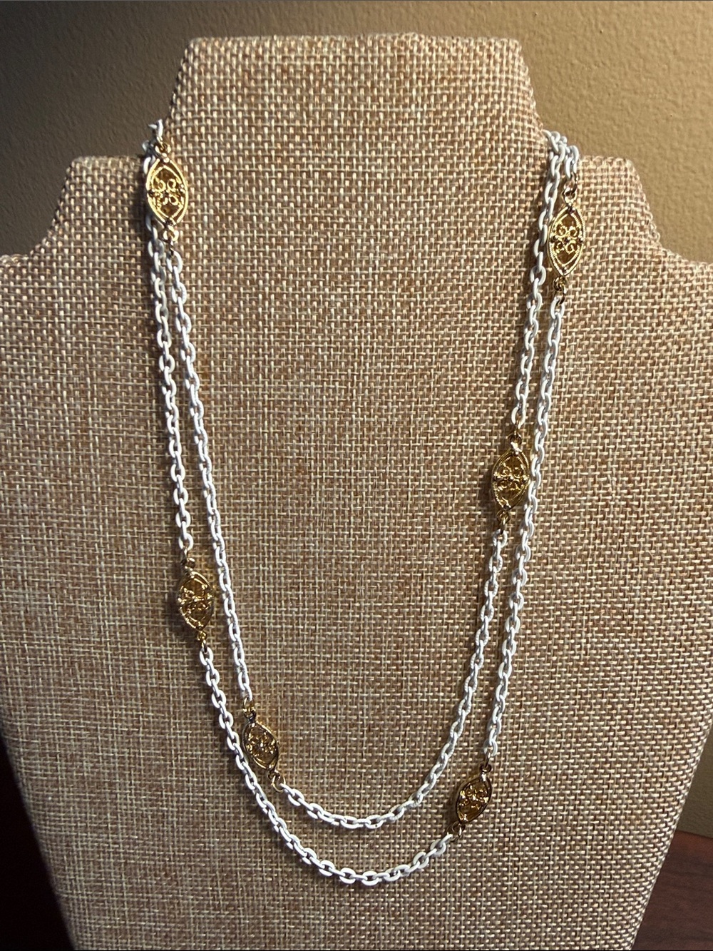 White Enamel & Gold-tone Station Necklace - 17.5”